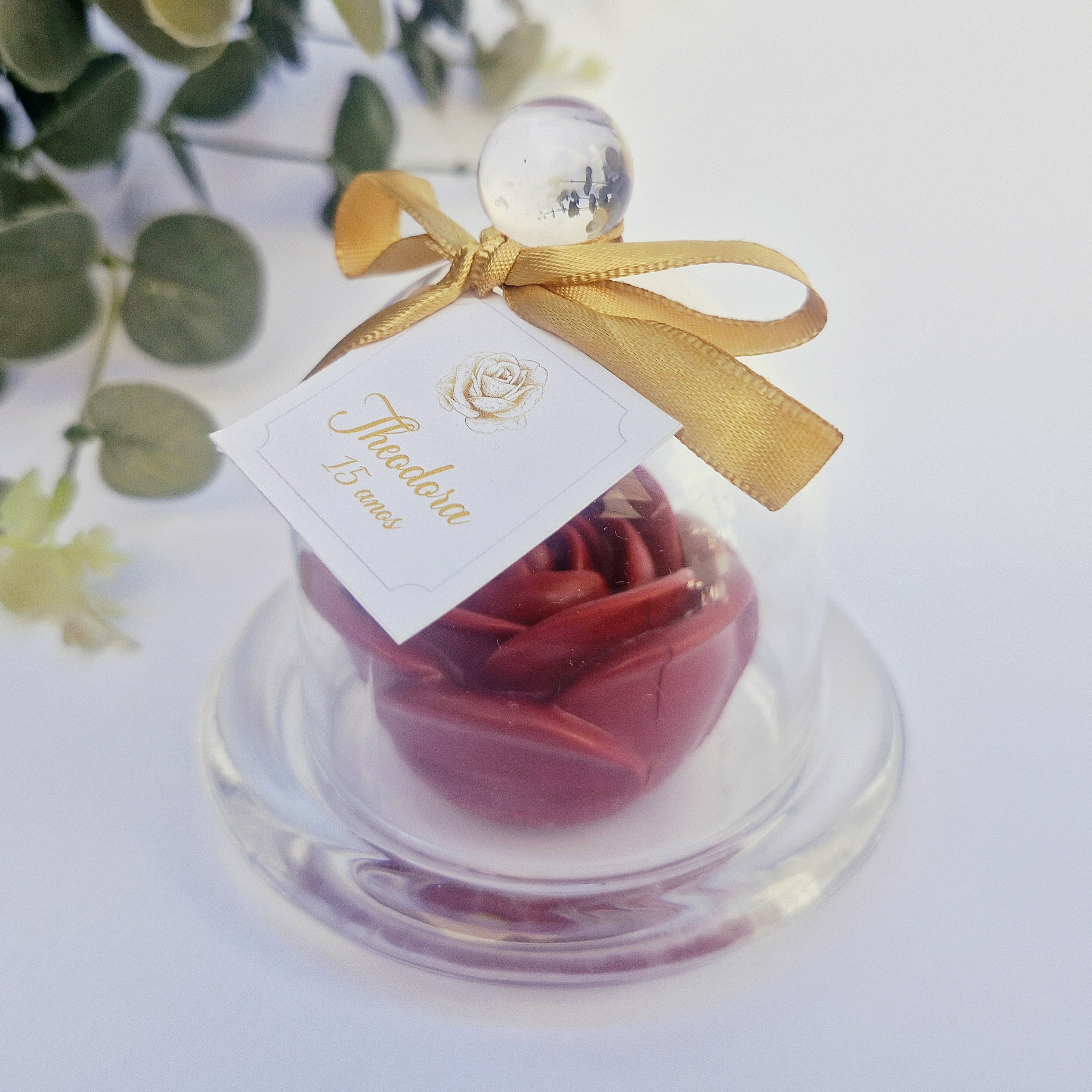 vela aromatica lembrancinha cupula com rosa (2)